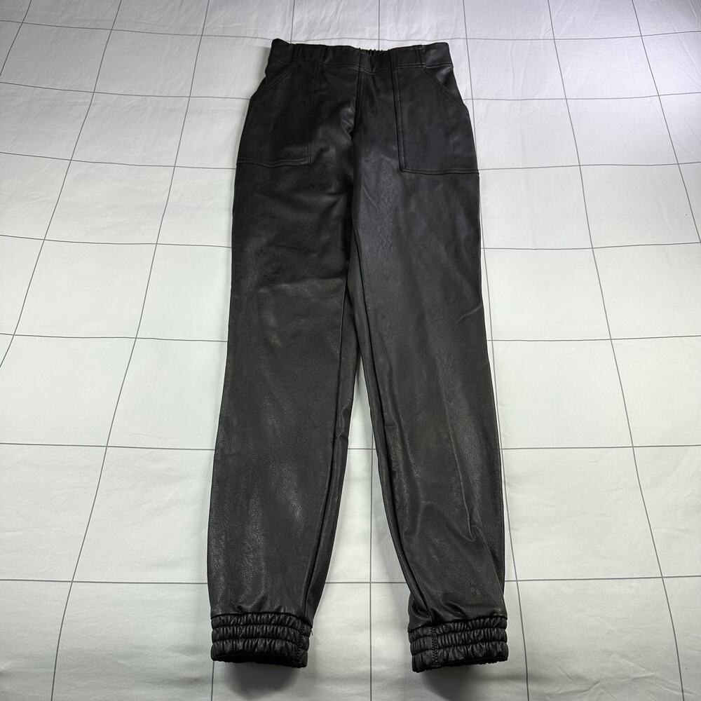 Spanx Pants Womens XS Black Faux Leather Jogger Stretch Tapered Pull On Vegan